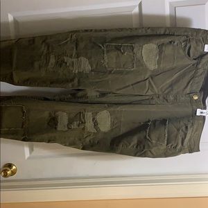 Army green khaki pants with patchwork